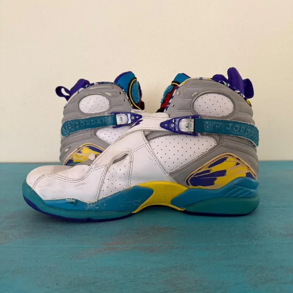 Air Jordan 8 Retro Aqua Basketball Shoes White Purple Teal Yellow Sz 7.5 - Picture 6 of 8